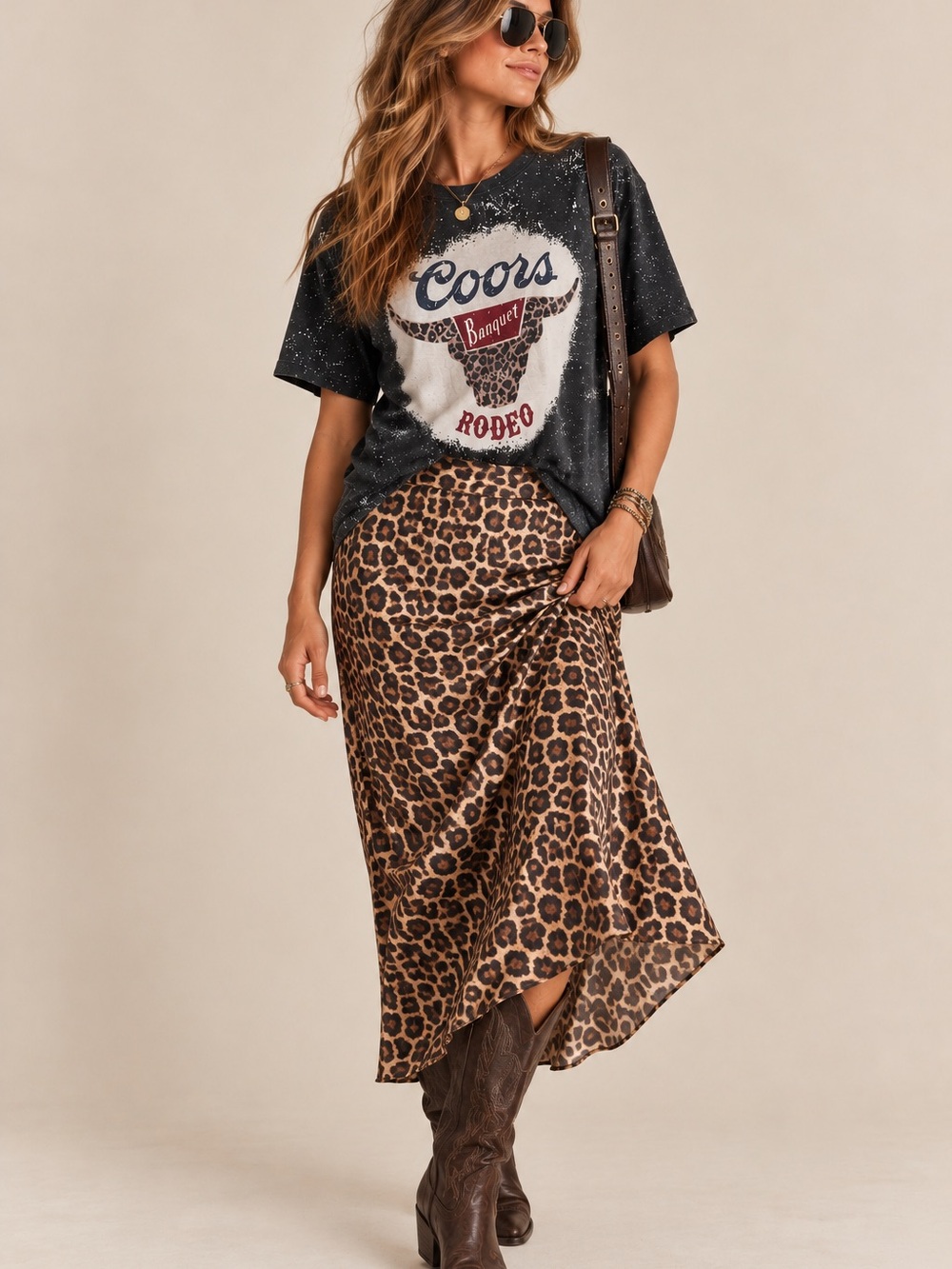 Coors Banquet Rodeo Western Cheetah Print Graphic Tee Size L